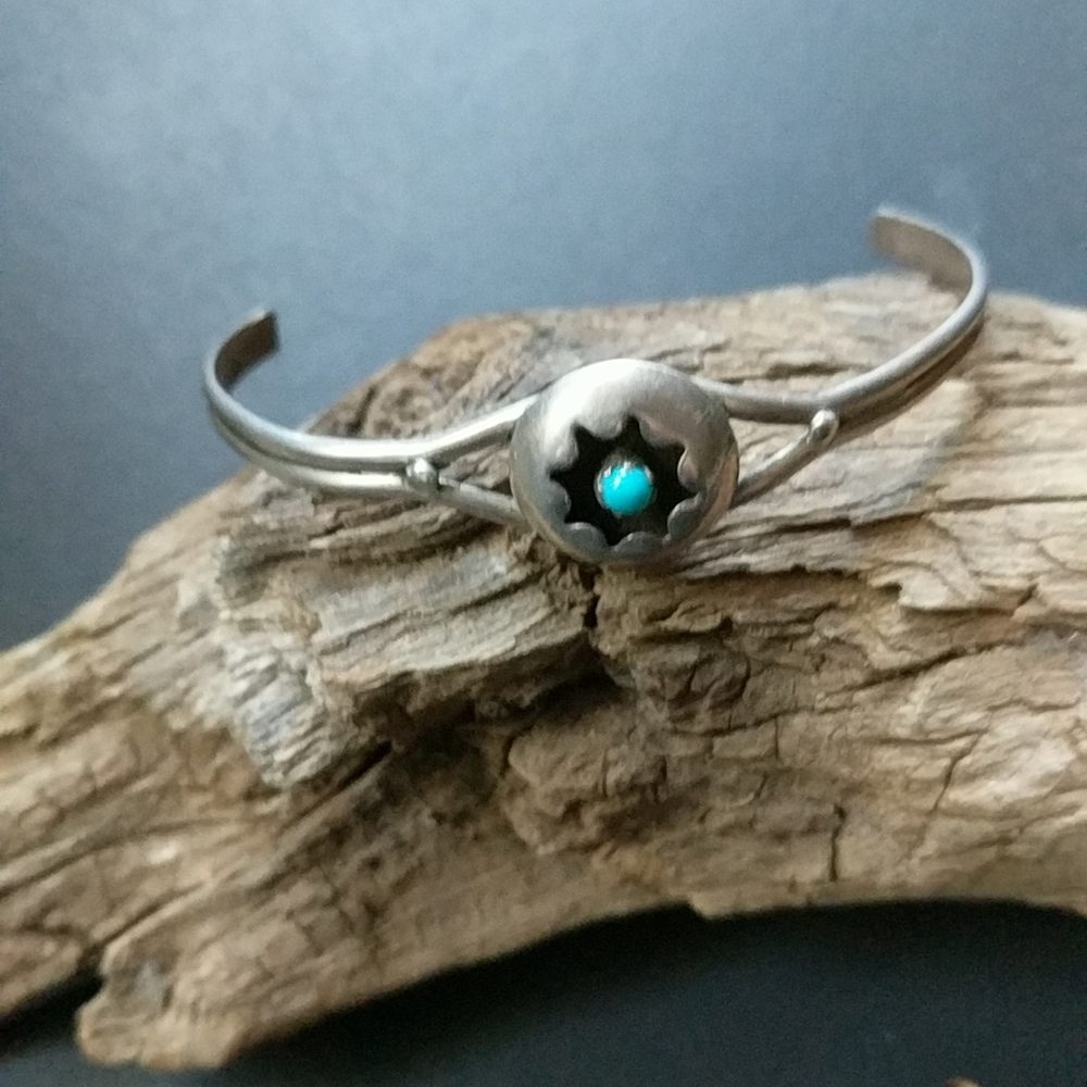 Vintage Silver Turquoise Shadow Box Cuff